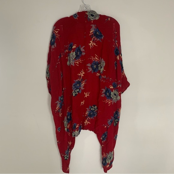 Patrons Of Peace Red Blue Floral Rayon Kimono Open Front M - Picture 2 of 8